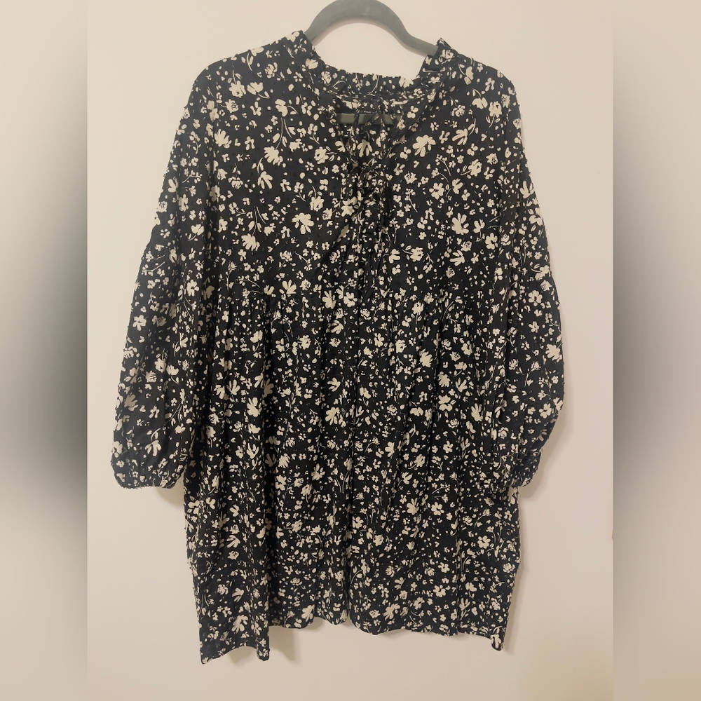Who What Wear Black Dress with White Floral Pattern